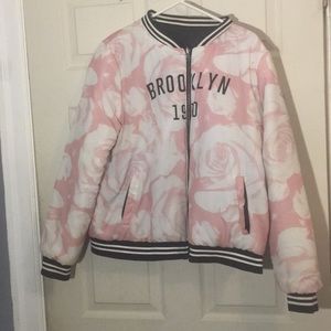 Beautiful pink floral 1990 bomber jacket